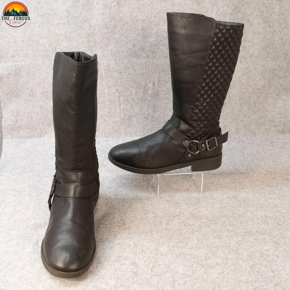 Wonder Nation Riding Boots Black Round Toe Harness Quilted Bikercore Women's 6